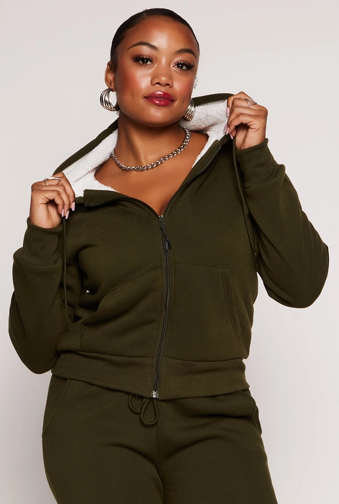 Womens Plus Sherpa Lined Zip Front Hoodie, 1X