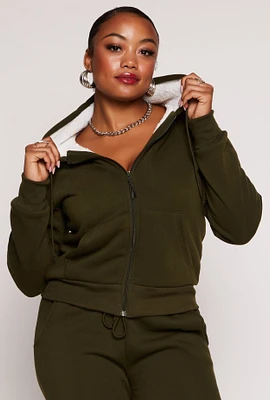 Womens Plus Sherpa Lined Zip Front Hoodie, 1X