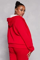 Womens Plus Size Sherpa Lined Zip Front Hoodie, Red, Size 1X