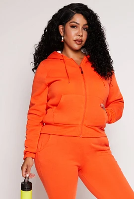 Womens Plus Size Sherpa Lined Zip Front Hoodie, Orange, Size 1X