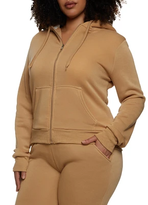 Womens Plus Size Sherpa Lined Zip Front Hoodie, Beige, Size 1X