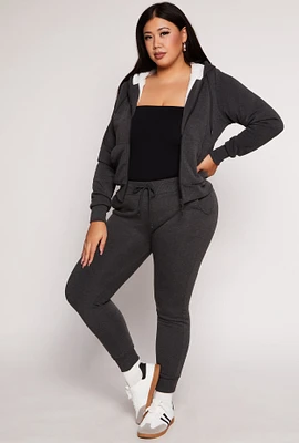 Womens Plus Size Fleece High Waist Drawstring Joggers, Grey, Size 2X
