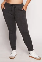 Womens Plus Size Fleece High Waist Drawstring Joggers, Grey, Size 2X