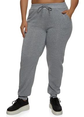 Womens Plus Size Fleece High Waist Drawstring Joggers, Grey, Size 3X