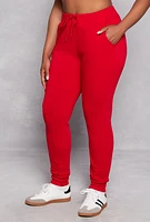 Womens Plus Size Fleece High Waist Drawstring Joggers, Red, Size 2X