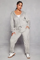 Womens Plus Size Velour Zip Front Cropped Hoodie, Grey, Size 2X