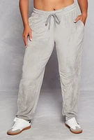 Womens Plus Size Velour High Waist Drawstring Joggers, Grey, Size 1X