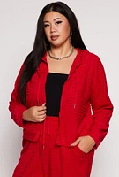 Womens Plus Size Chenille Patterned Zip Front Hoodie, Red, Size 1X