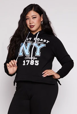 Womens Plus Size East Coast NY Graphic Pullover Hoodie, Black, Size 3X
