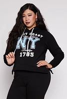 Womens Plus Size East Coast NY Graphic Pullover Hoodie, Black, Size 3X