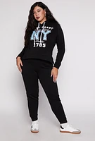 Womens Plus Size East Coast NY Graphic Pullover Hoodie, Black, Size 3X