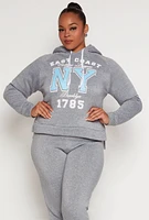 Womens Plus Size East Coast NY Graphic Pullover Hoodie, Grey, Size 1X