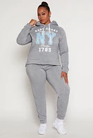 Womens Plus Size East Coast NY Graphic Pullover Hoodie, Grey, Size 1X