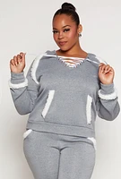 Womens Plus Size Sherpa Contrast Trim Hoodie, Grey, Size 3X