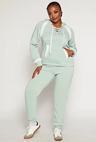 Womens Plus Size Sherpa Contrast Trim Hoodie, Green, Size 2X