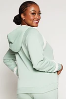 Womens Plus Size Sherpa Contrast Trim Hoodie, Green, Size 2X