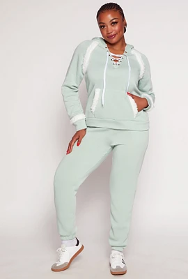 Womens Plus Size Sherpa Trim Detail Sweatpants, Green, Size 4X