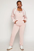 Womens Plus Size Sherpa Trim Detail Sweatpants, Pink, Size 2X