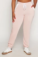 Womens Plus Size Sherpa Trim Detail Sweatpants, Pink, Size 3X