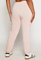 Womens Plus Size Sherpa Trim Detail Sweatpants, Pink, Size 2X