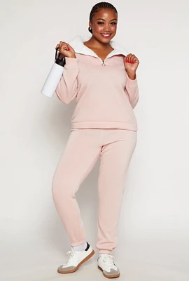 Womens Plus Size Fleece Lined Drawstring Sweatpants, Pink, Size 4X