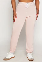 Womens Plus Size Fleece Lined Drawstring Sweatpants, Pink, Size 2X