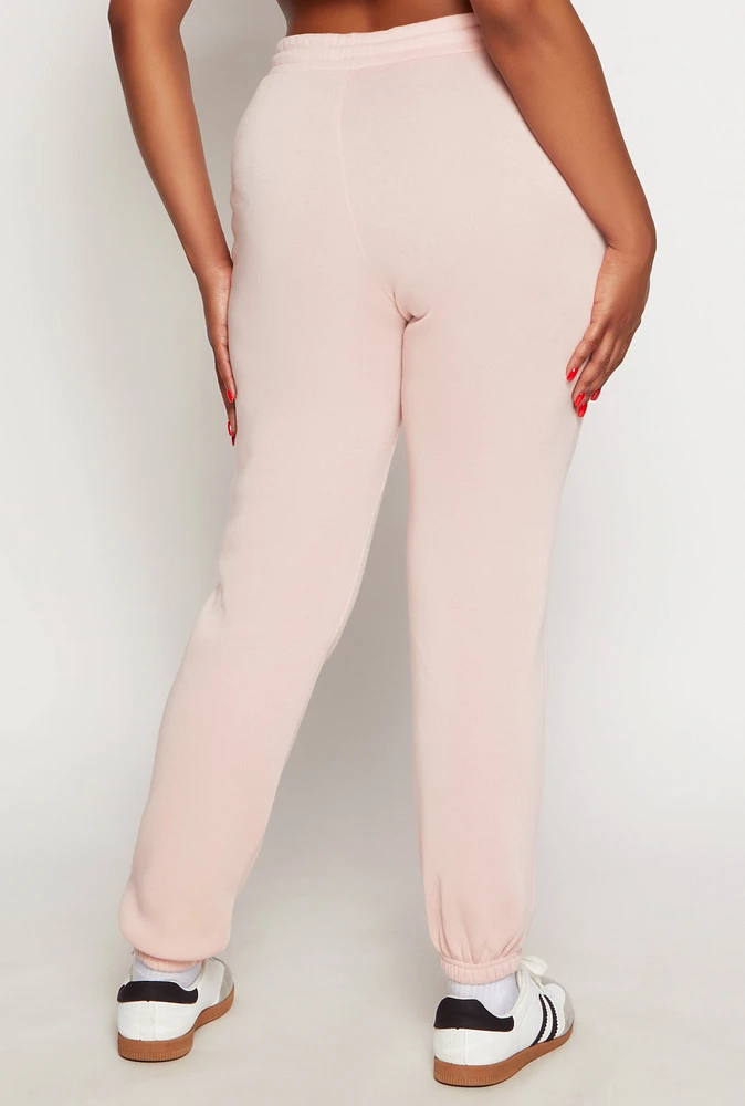 Womens Plus Fleece Lined Drawstring Sweatpants, Pink,