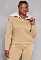 Womens Plus Sherpa Collar Quarter Zip Sweatshirt,