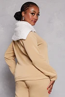 Womens Plus Sherpa Collar Quarter Zip Sweatshirt,