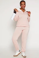 Womens Plus Size Sherpa Collar Quarter Zip Sweatshirt, Pink, Size 2X