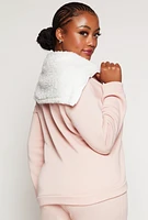 Womens Plus Size Sherpa Collar Quarter Zip Sweatshirt, Pink, Size 2X