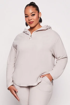 Womens Plus Size Fleece Half Zip Hoodie, Grey, Size 3X