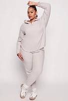Womens Plus Size Fleece Half Zip Hoodie, Grey, Size 3X