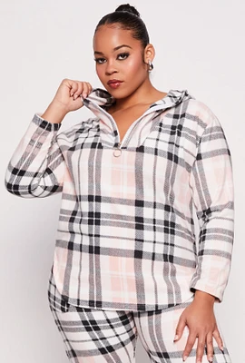 Womens Plus Size Fleece Half Zip Hoodie, Pink, Size 2X