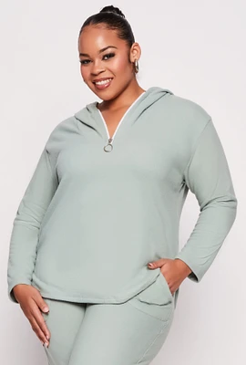 Womens Plus Size Fleece Half Zip Hoodie, Green, Size 1X