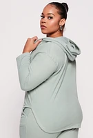 Womens Plus Size Fleece Half Zip Hoodie, Green, Size 1X