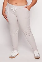 Womens Plus Size Fleece Lined Drawstring Joggers, Grey, Size 3X
