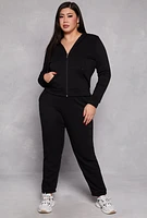 Womens Plus Size Fleece Lined Zip Front Hoodie, Black, Size 1X