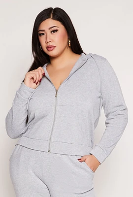 Womens Plus Size Fleece Lined Zip Front Hoodie, Grey, Size 2X