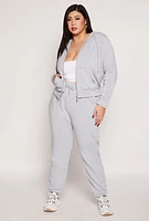 Womens Plus Fleece Lined Zip Front Hoodie, Grey,