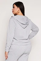 Womens Plus Size Fleece Lined Zip Front Hoodie, Grey, Size 2X