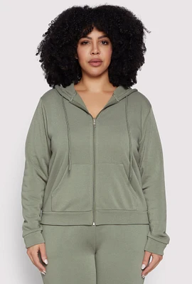 Womens Plus Size Fleece Lined Zip Front Hoodie, Green, Size 2X