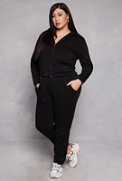 Womens Plus Size Fleece Drawstring High Waist Sweatpants, Black, Size 1X