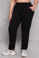 Womens Plus Size Fleece Drawstring High Waist Sweatpants, Black, Size 1X