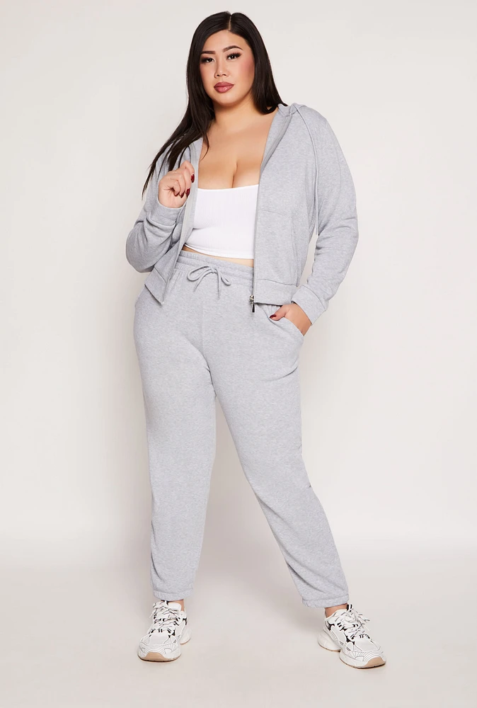Womens Plus Size Fleece Drawstring High Waist Sweatpants, Grey, Size 2X