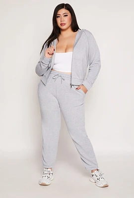 Womens Plus Size Fleece Drawstring High Waist Sweatpants, Grey, Size 2X