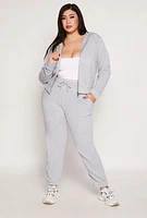 Womens Plus Size Fleece Drawstring High Waist Sweatpants, Grey, Size 2X