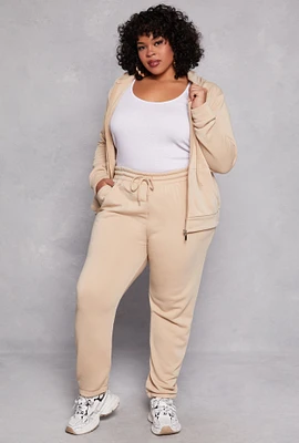 Womens Plus Size Fleece Drawstring High Waist Sweatpants, Khaki, Size 2X