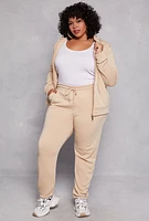 Womens Plus Size Fleece Drawstring High Waist Sweatpants, Khaki, Size 2X