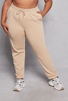 Womens Plus Size Fleece Drawstring High Waist Sweatpants, Khaki, Size 2X